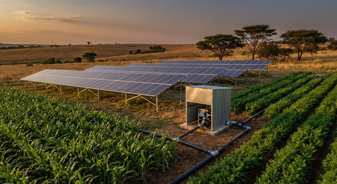 Solar-powered irrigation system on a South African farm