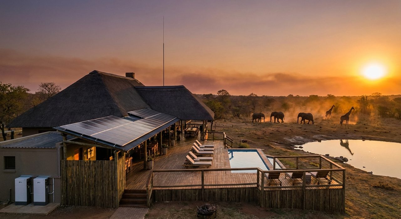 Off-grid solar system on a South African safari lodge