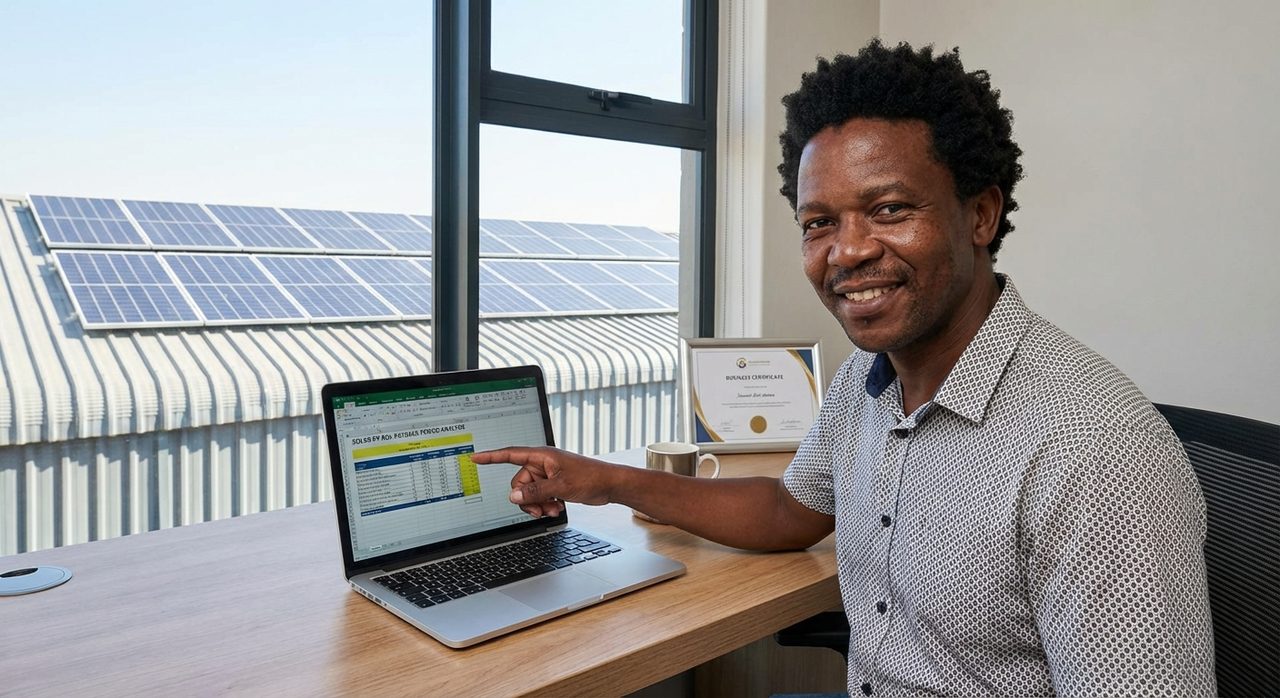 South African business owner calculating solar ROI and payback period